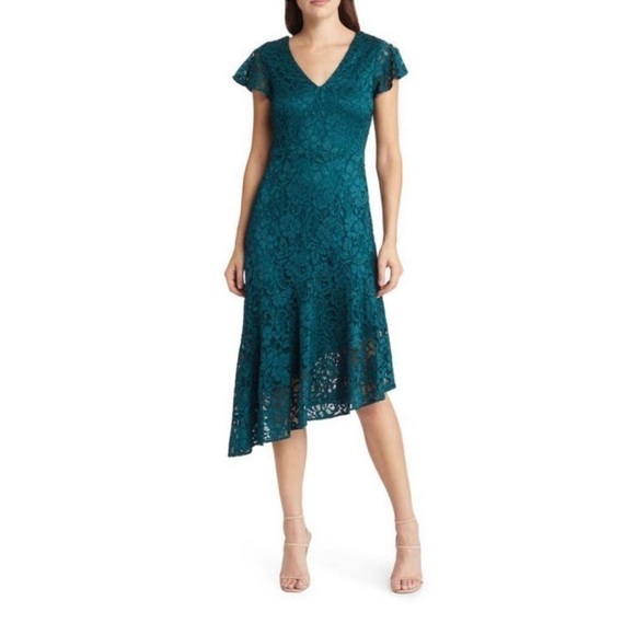 Sam Edelman Emerald Green Asymmetrical Lace Dress - Picture 1 of 7